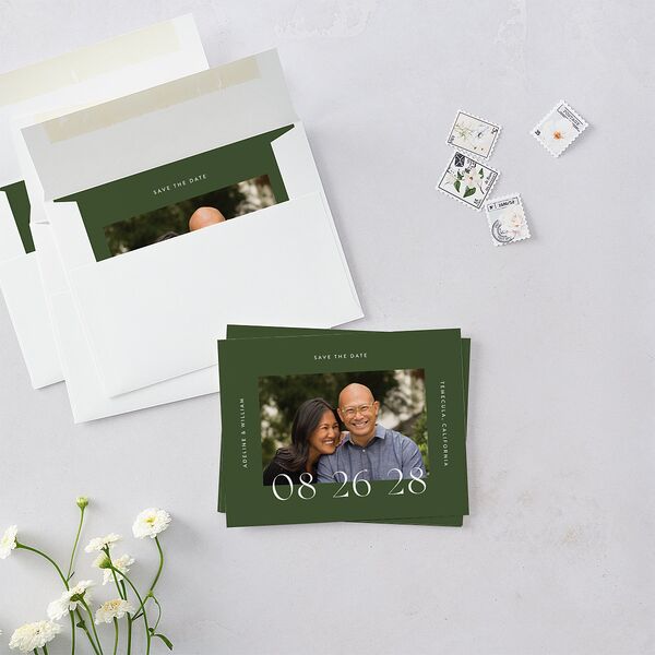 Border Date Save the Date Petite Cards Scottish Green Signature smooth Blank No Standard