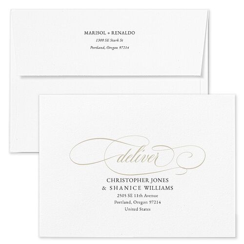 Polished Photo Foil Save The Date Card Envelopes Pure White White Both Recipient and Return Addresses Signature Standard