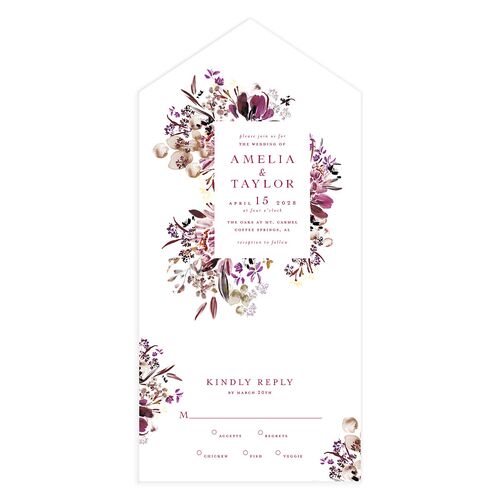 In Bloom All-in-One Wedding Invitations Raspberry Signature Light Both Recipient and Return Addresses No