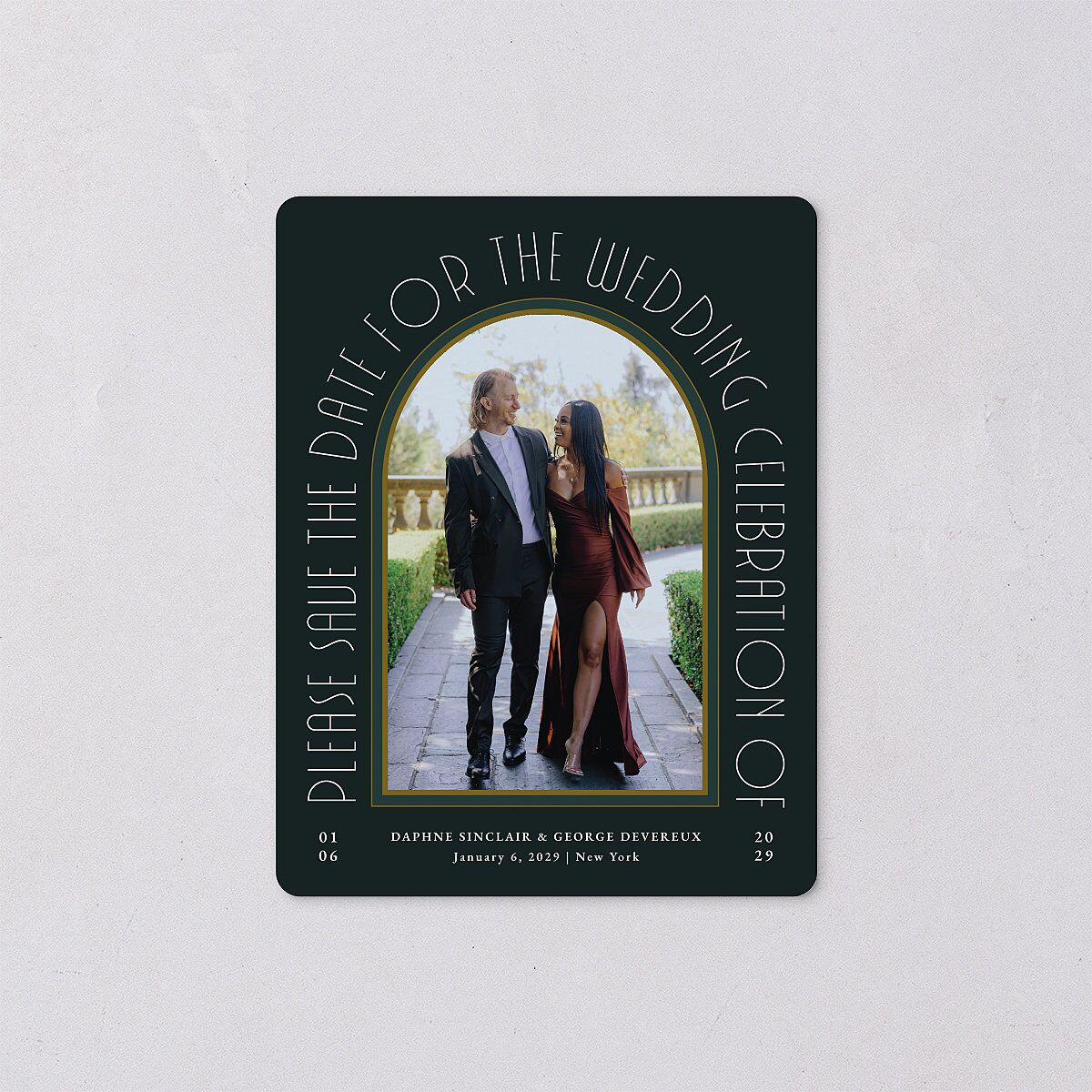 Gatsby Deco Arch Save The Date Magnets Dark Emerald Magnet Paper