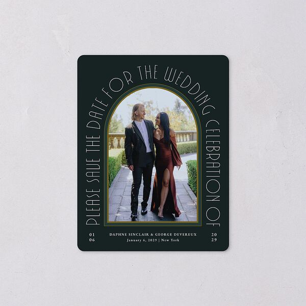 Gatsby Deco Arch Save The Date Magnets Dark Emerald Magnet Paper
