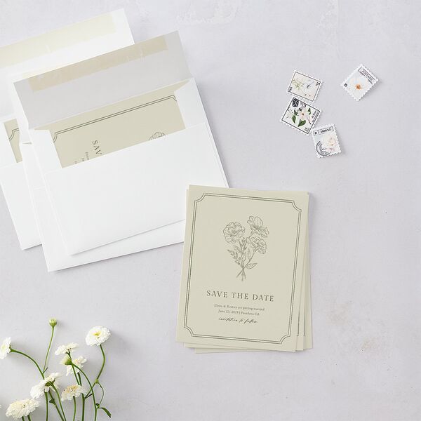 Vintage Botanical Sketch Save the Date Petite Cards Dark Camo Signature smooth Blank No Standard
