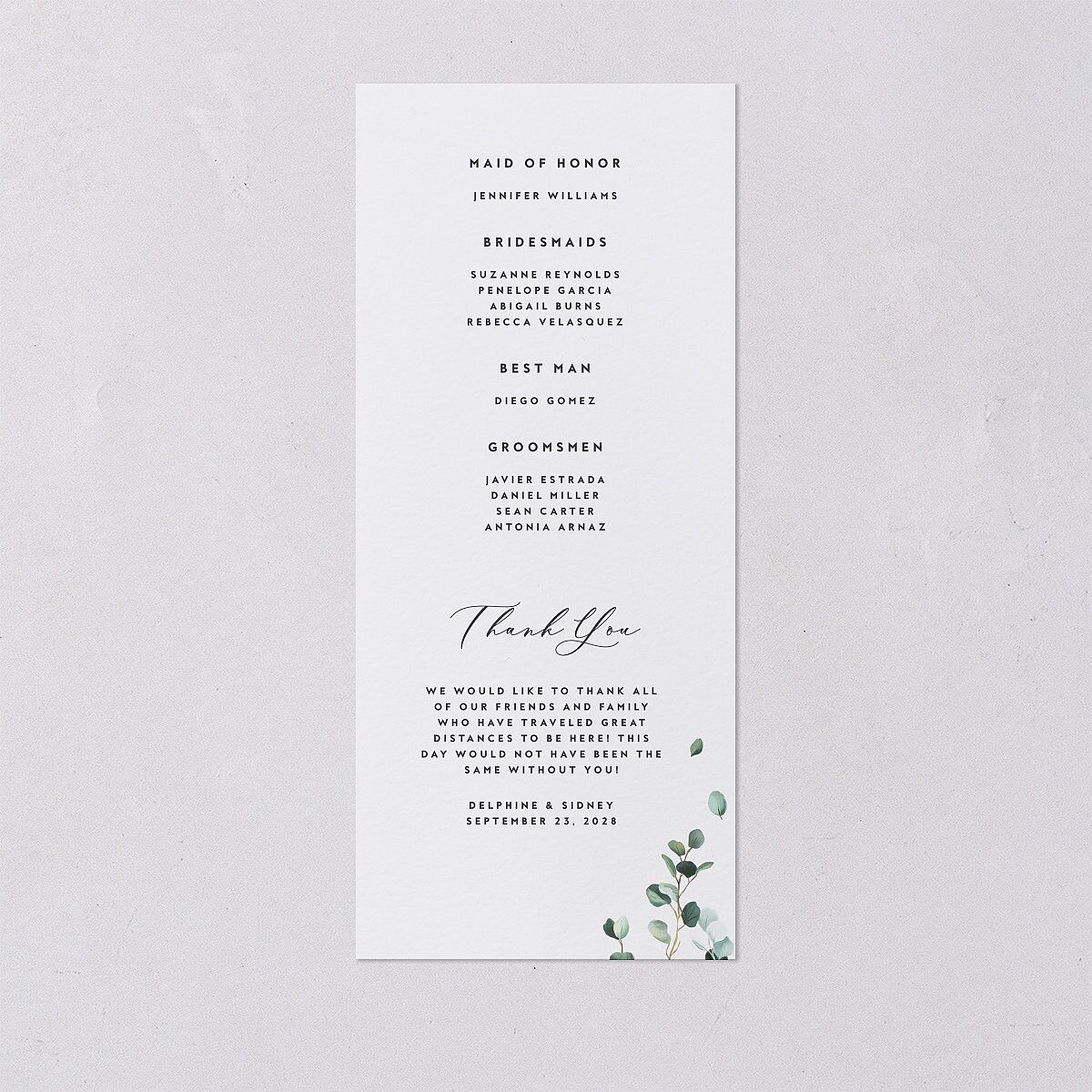 Modern Eucalyptus Wedding Programs Pure White Signature