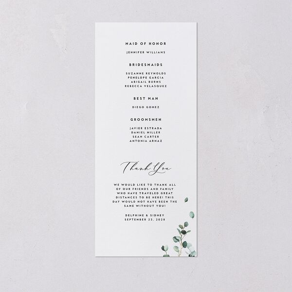 Modern Eucalyptus Wedding Programs Pure White Signature