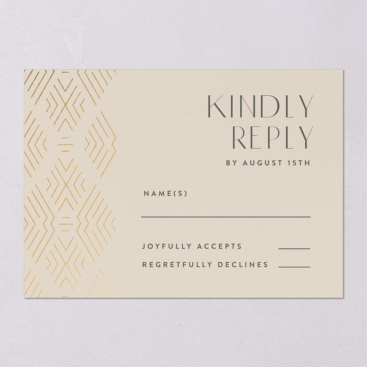 Boho Texture Wedding Response Cards Gold Deep Olive Signature