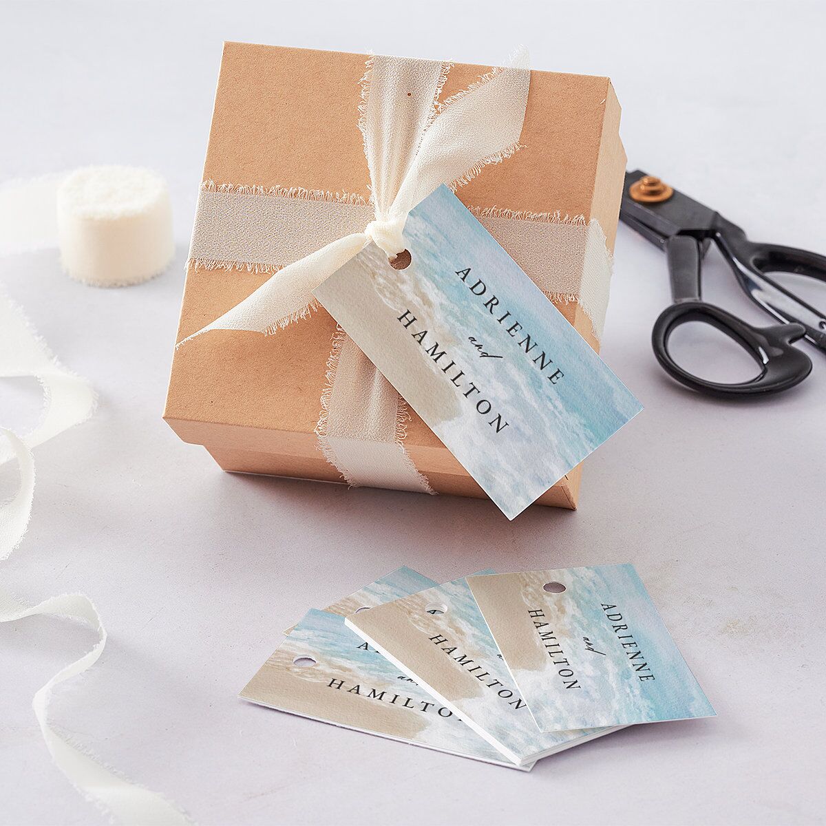 Beach Monogram Favor Gift Tags Baby Blue Signature