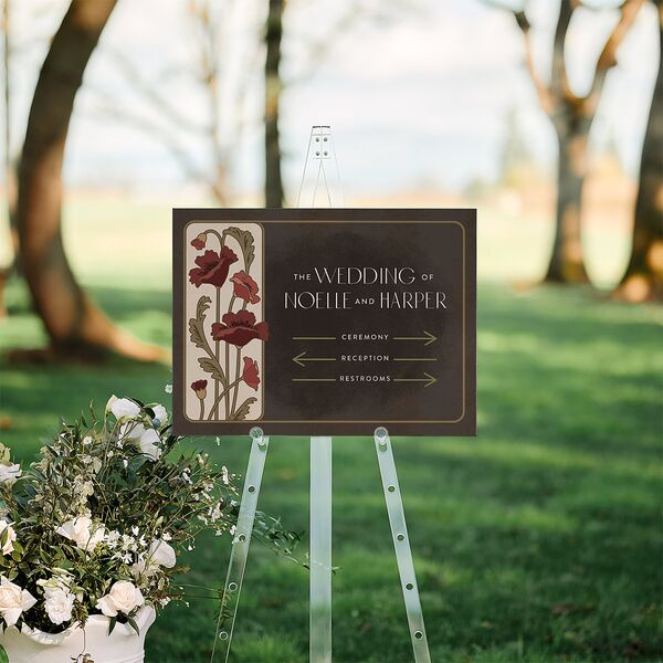 Vintage Nouveau Floral Standard Direction Sign Medium Merlot Standard Indoor Foam Core M Direction