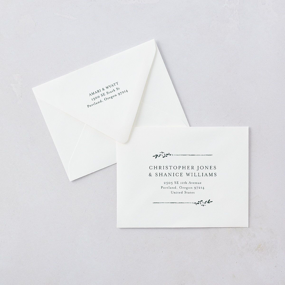 Exquisite Branches Botanical Thank You Card Euro Envelopes White Deep Lake Both Recipient and Return Addresses Luxe Signature