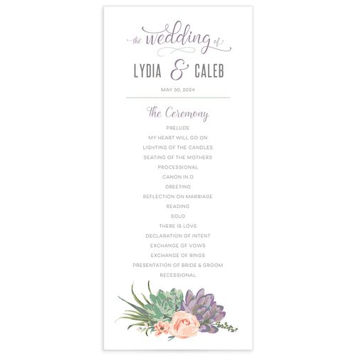 Romantic Succulents Wedding Programs - Lavender