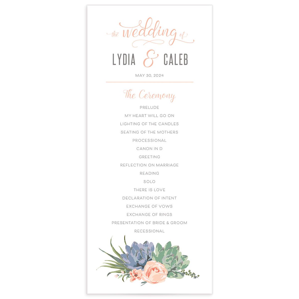 Romantic Succulents Wedding Programs