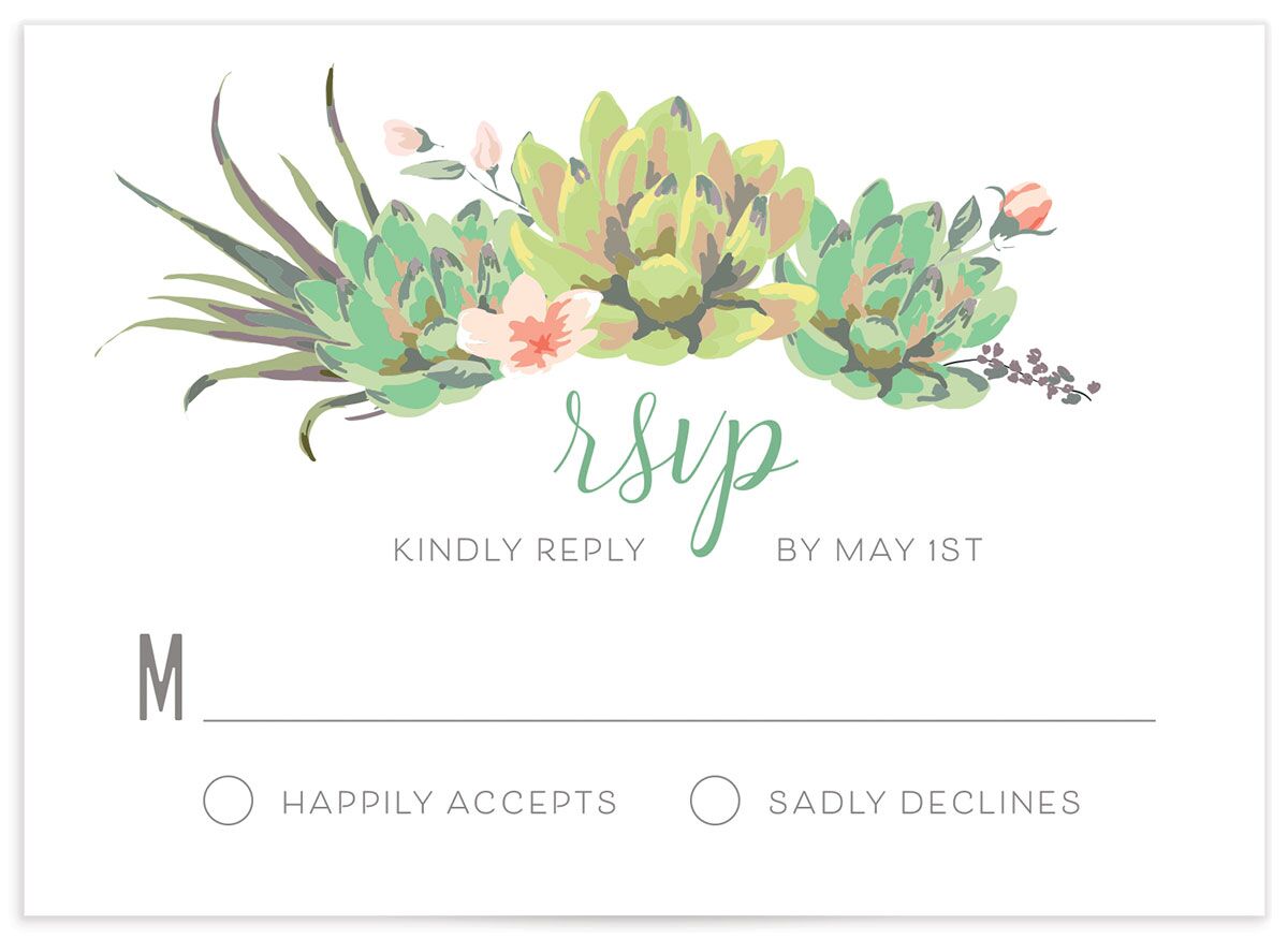 Romantic Succulents Wedding Response Cards Tide Pool Signature