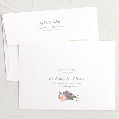 Romantic Succulents Thank You Card Envelopes White Standard Plum Both Recipient and Return Addresses
