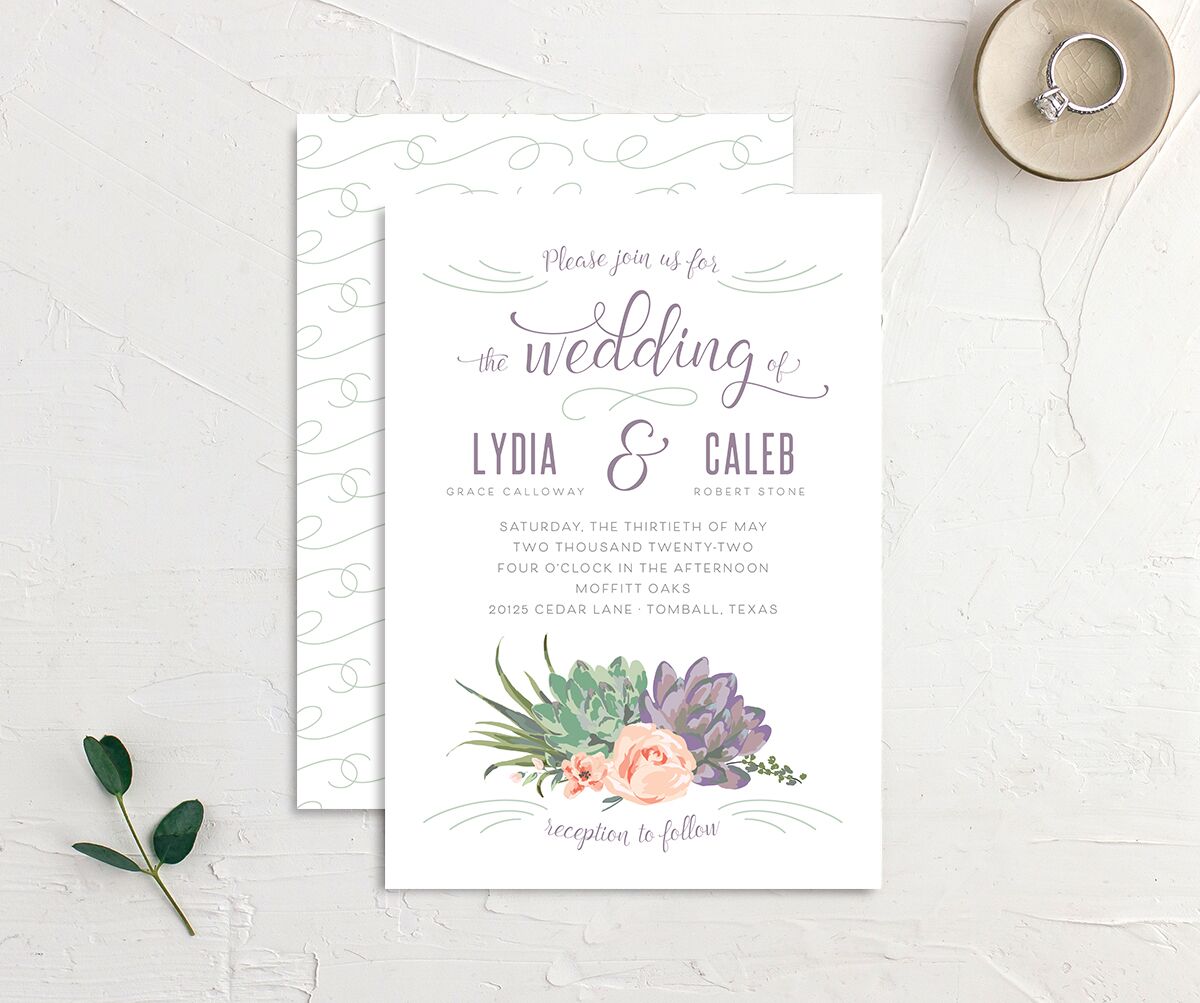 Romantic Succulents Wedding Invitations Plum Signature No