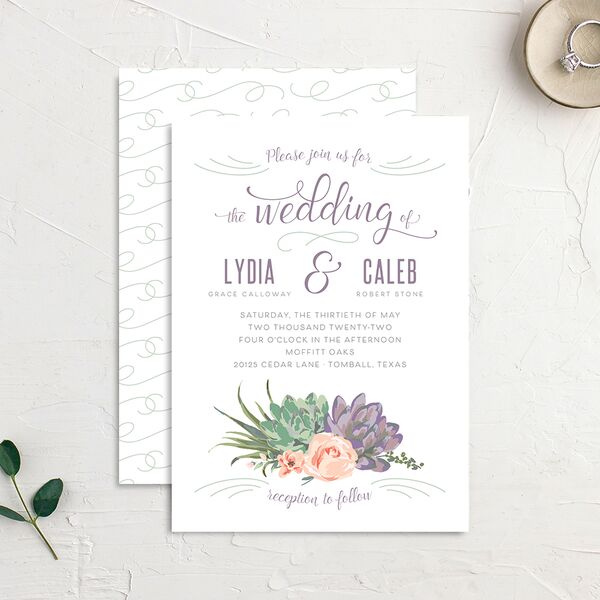 Romantic Succulents Wedding Invitations Plum Signature No