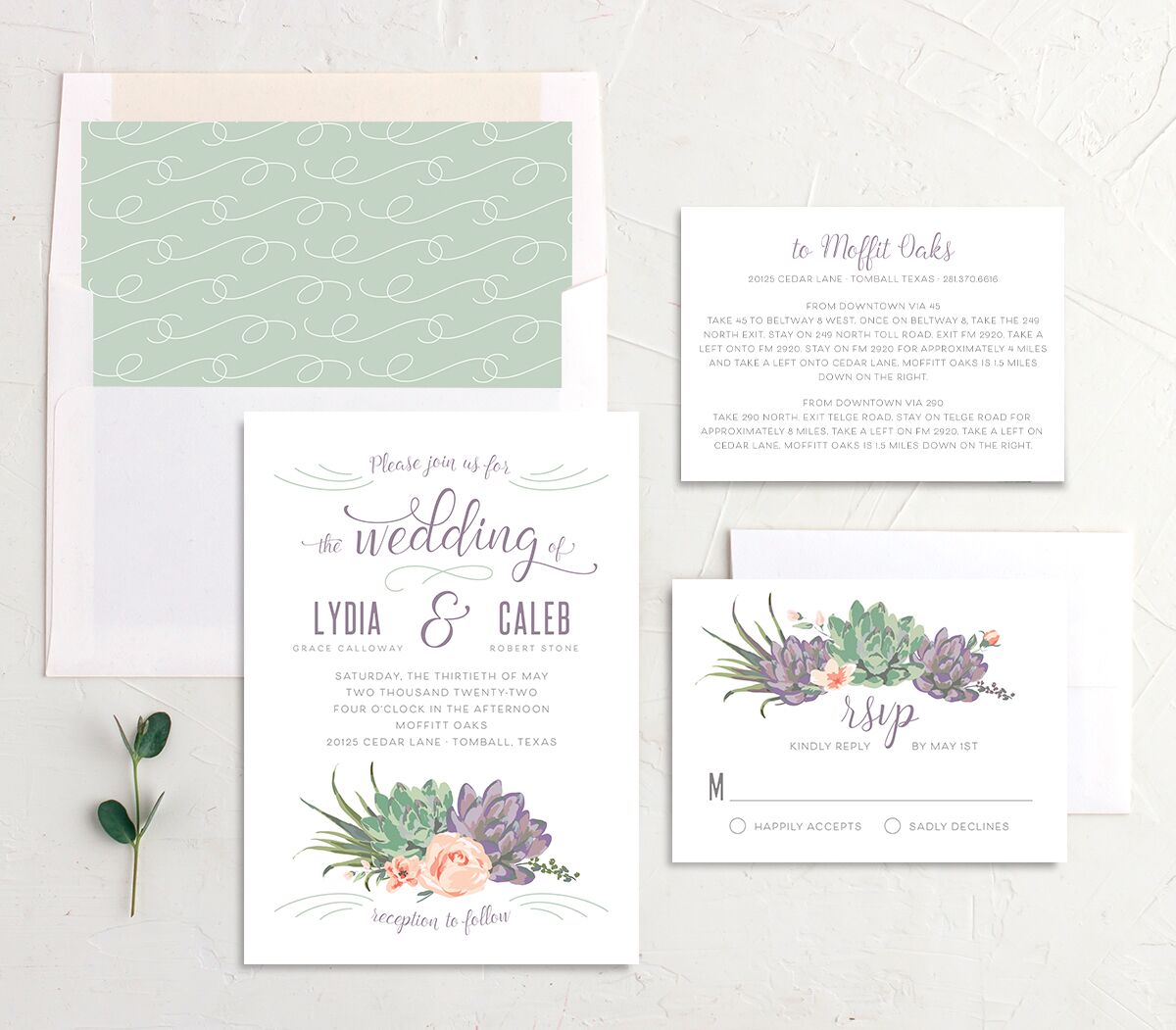Romantic Succulents Wedding Invitations Plum Signature No