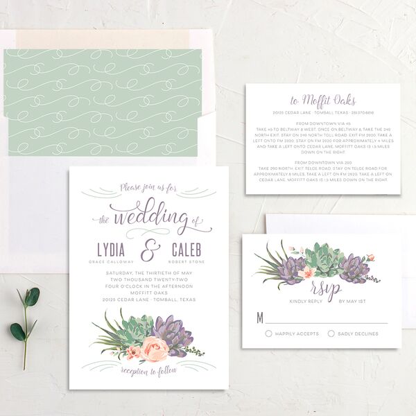 Romantic Succulents Wedding Invitations Plum Signature No