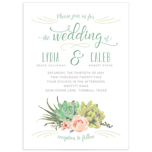 Pastel Succulents Wedding Invitations - Green