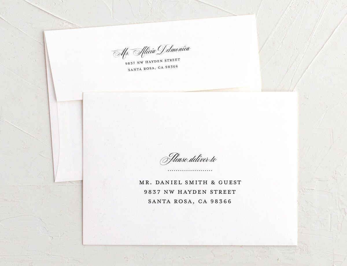 Formal Ampersand Wedding Invitation Envelopes White Midnight Both Recipient and Return Addresses Standard Signature