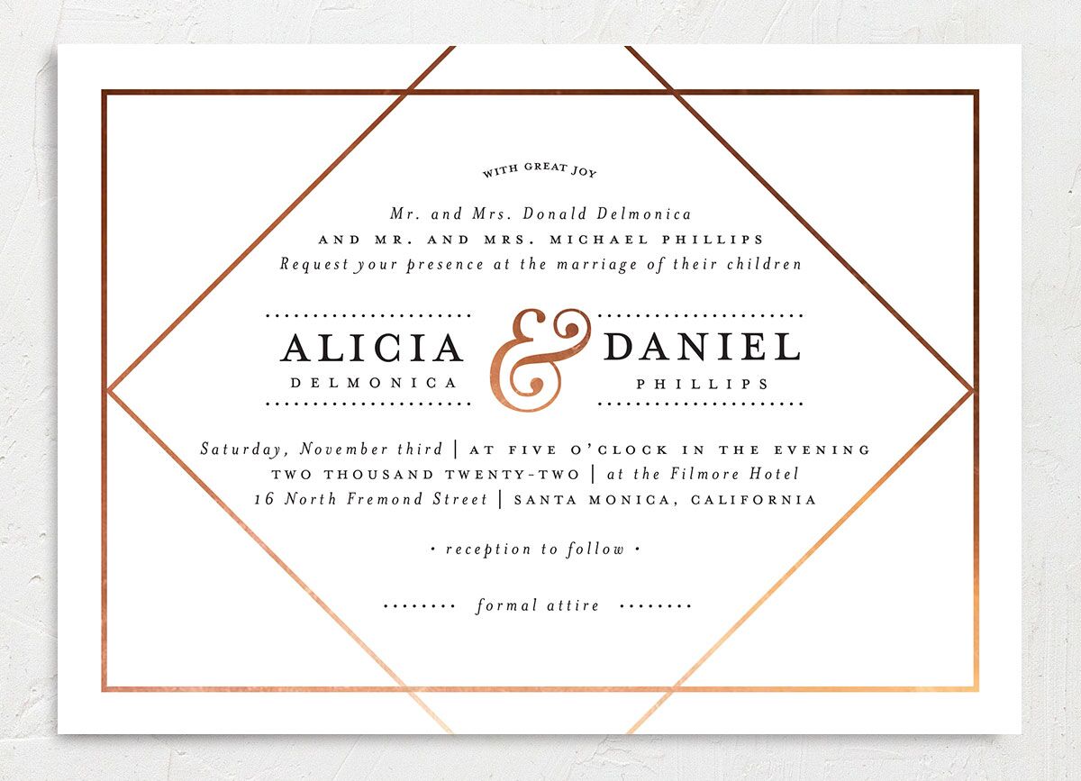 Modern Ampersand Wedding Invitations front in white