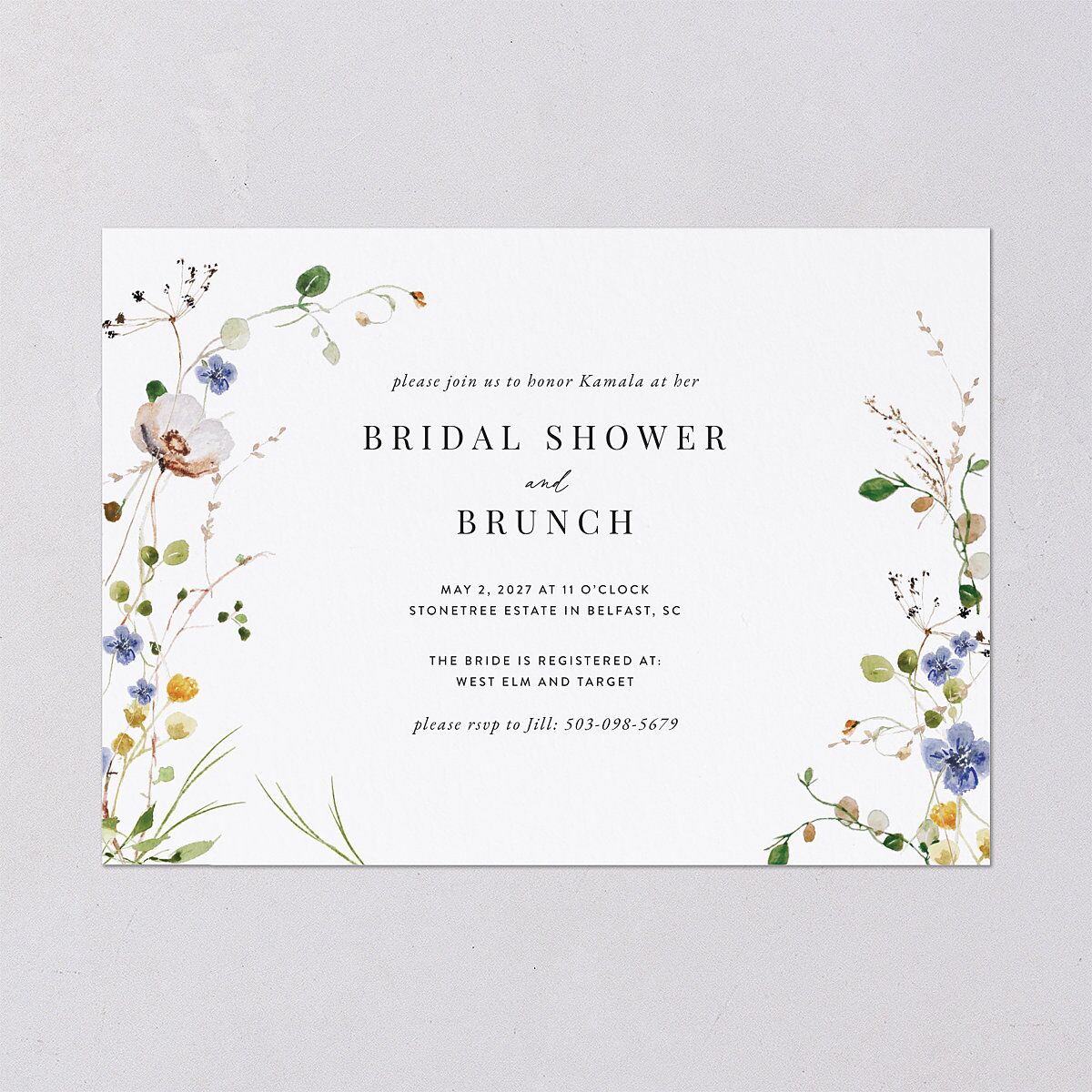 Glistening Wildflower Bridal Shower Invitations Pure White Signature Blank Standard