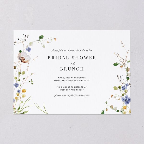 Glistening Wildflower Bridal Shower Invitations Pure White Signature Blank Standard