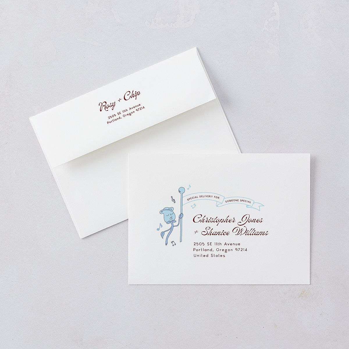 Whimsical Retro Cartoon Wedding Invitations Baby Blue Signature Blank No Standard