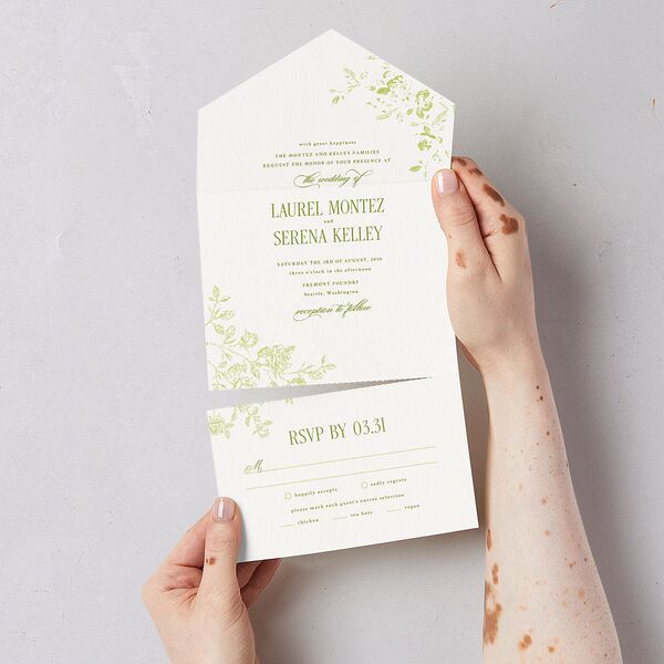Vintage French Botanical All-in-One Wedding Invitations Meadow Signature Light Both Recipient and Return Addresses No