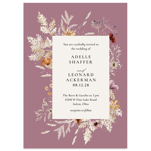 Dried Blooms Wedding Invitations Gold Mauve Signature Blank No Standard