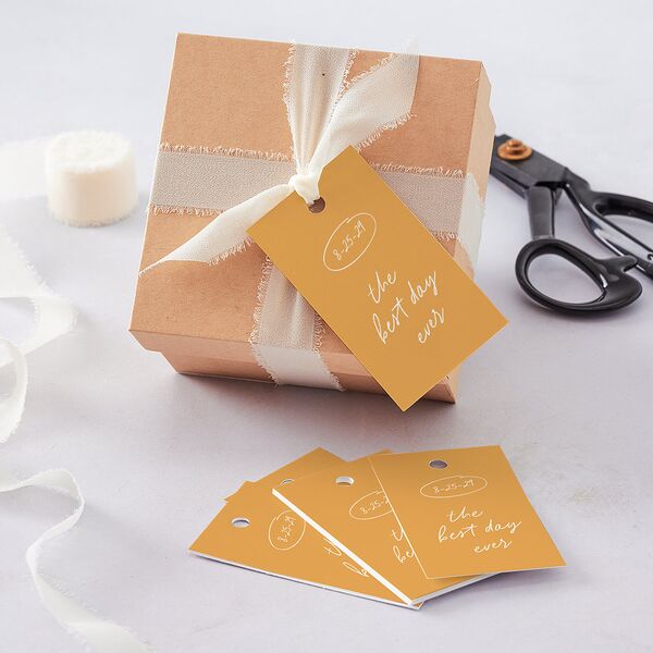Sunny Day Modern Script Favor Gift Tags Pure White Signature