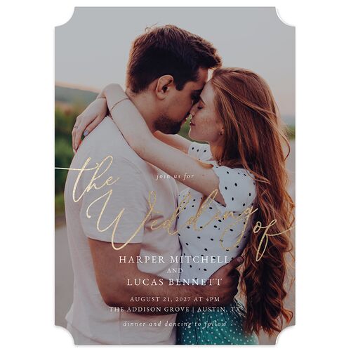 Gilded Photo Foil Wedding Invitations Gold Dusty Rose Signature Blank No Ticket