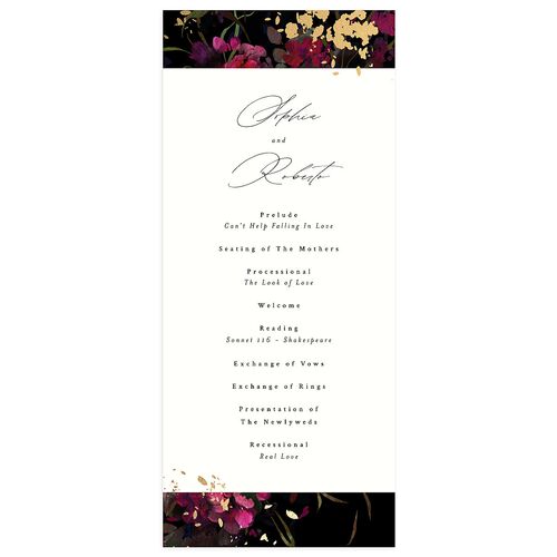 Midnight Floral Wedding Programs Gold Raspberry Signature