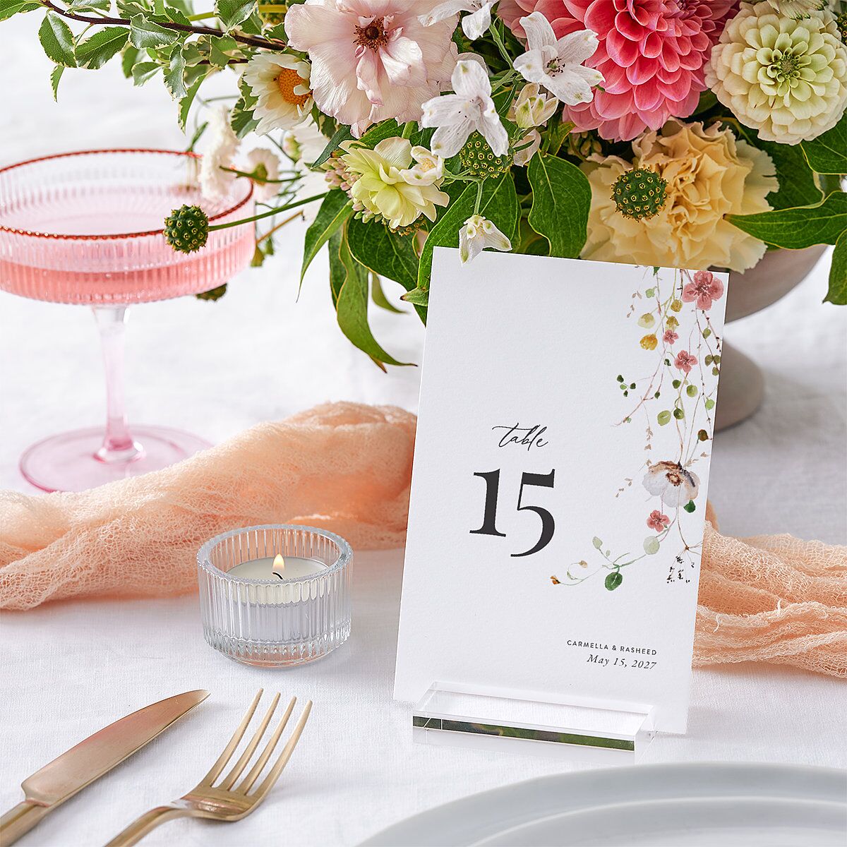 Delicate Wildflower Table Numbers Peach Pink Signature