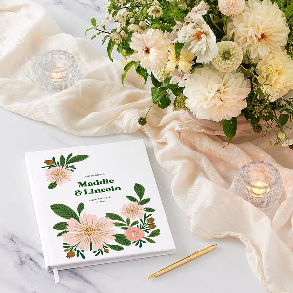 Retro Bloom Wedding Guest Book Scottish Green