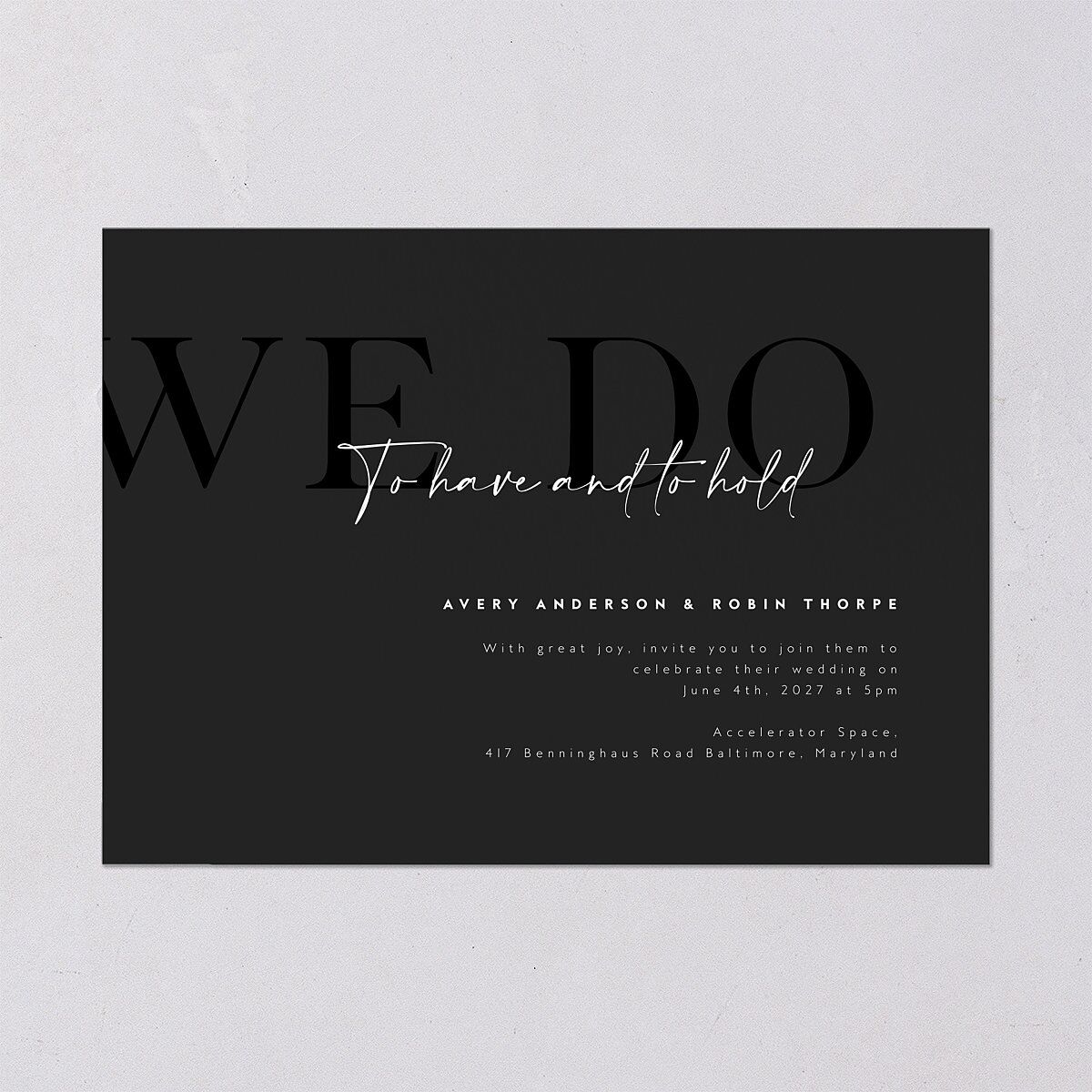 Modern Vow Wedding Invitations Charcoal Signature Blank No Standard