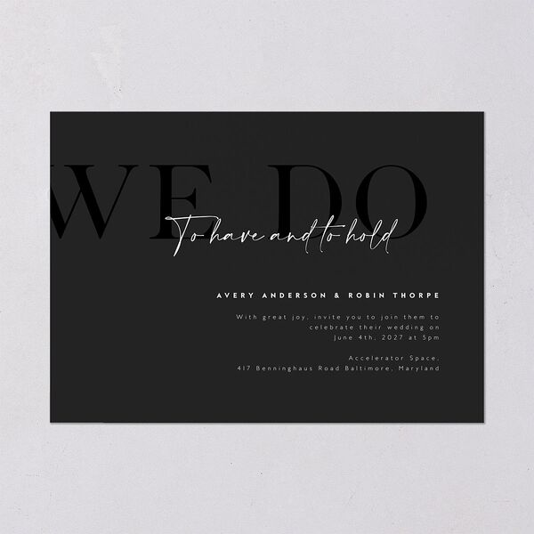 Modern Vow Wedding Invitations Charcoal Signature Blank No Standard