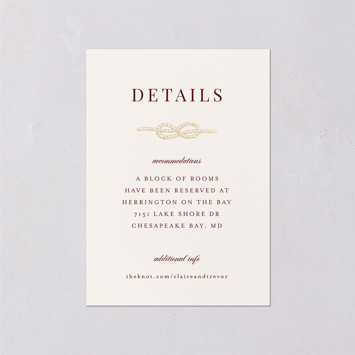 Elegant Lighthouse Foil Wedding Event Detail Cards Gold Maroon Signature Standard