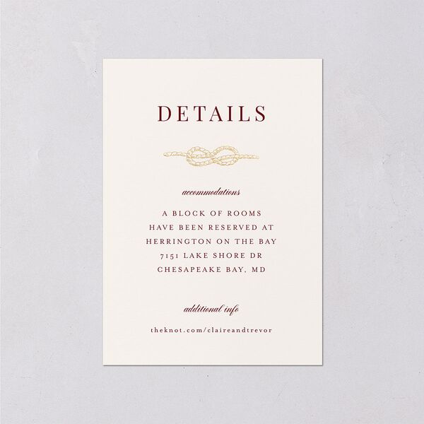 Elegant Lighthouse Foil Wedding Event Detail Cards Gold Maroon Signature Standard