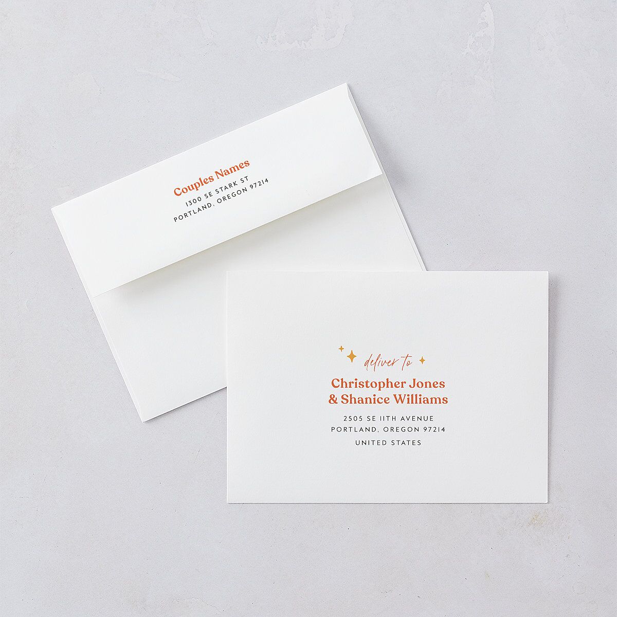 Groovy Lines Save The Date Card Envelopes White Coral Pink Both Recipient and Return Addresses Signature Standard