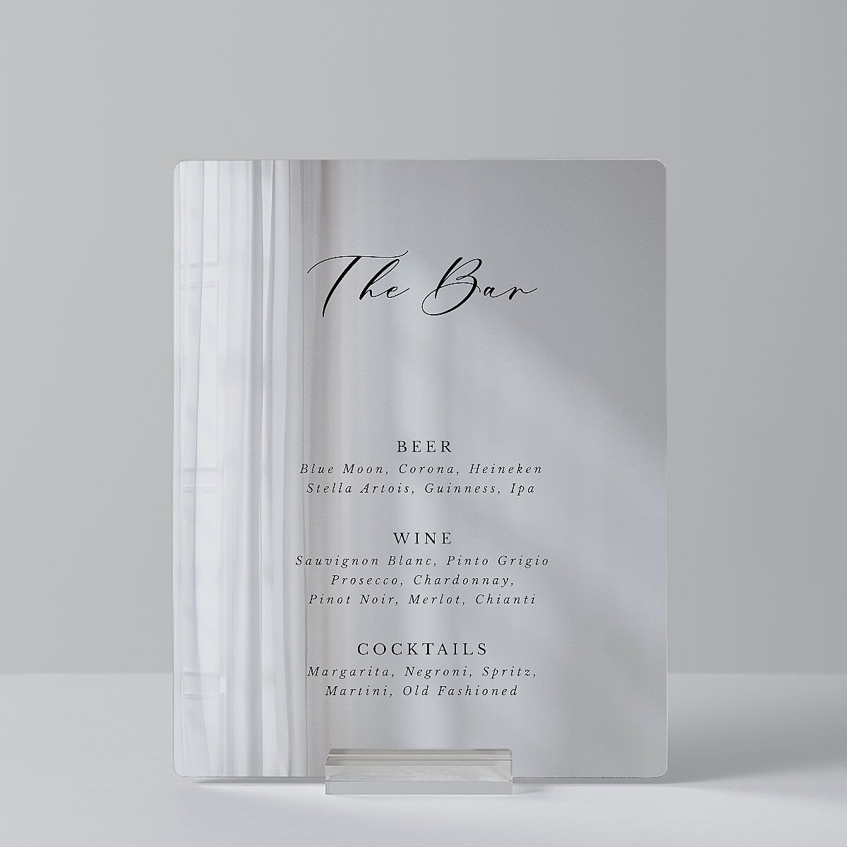 Eucalyptus Frame Mirrored Acrylic Bar Tabletop Sign X-small Pure White Standard Mirrored Acrylic XS Tabletop Bar
