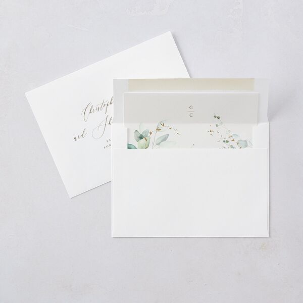Ethereal Greenery and Gold Wedding Invitations Pure White Signature Blank No Standard