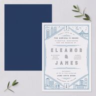 Iconic City Wedding Invitations Moody Blue Signature Blank No
