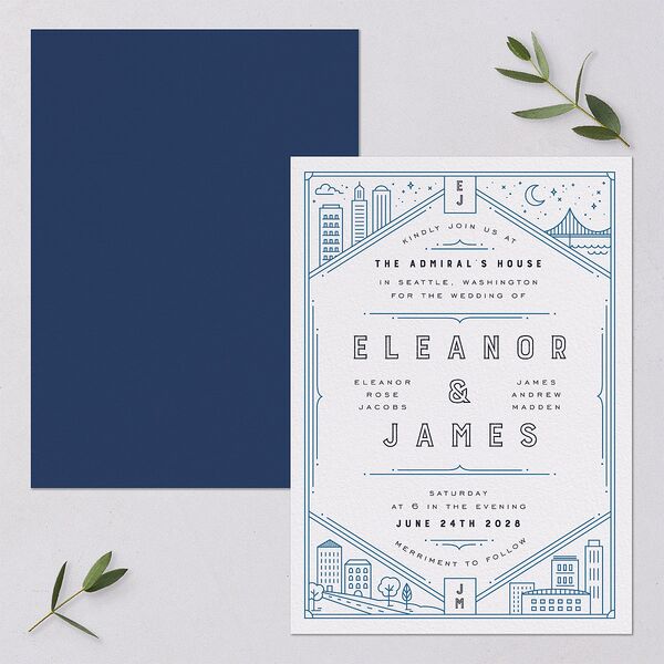 Iconic City Wedding Invitations Moody Blue Signature Blank No