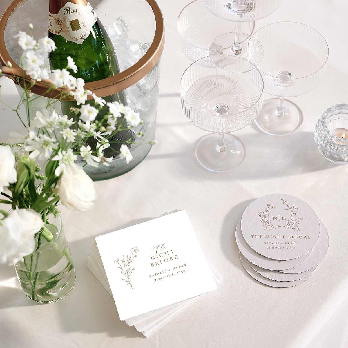 The Night Before Natural Monogram Cocktail Napkins Fawn Napkin Uncoined