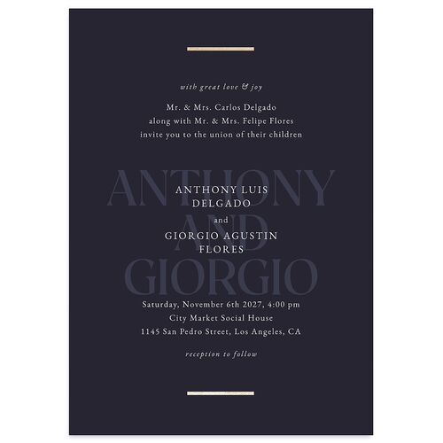 Gilded Bold Wedding Invitations Gold Navy Signature Blank No Standard