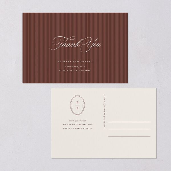 Vintage Oval Monogram Thank You Postcards Merlot