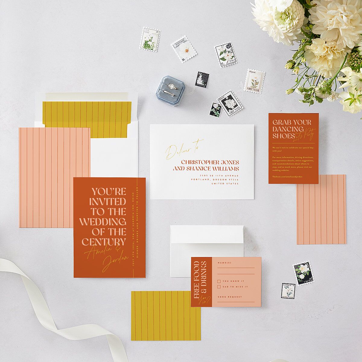 Wedding of the Century Wedding Invitations Burnt Orange Signature Blank No Standard