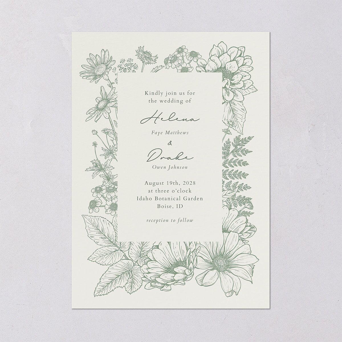 Rustic Botanical Frame Wedding Invitations Moss Signature Blank No Standard
