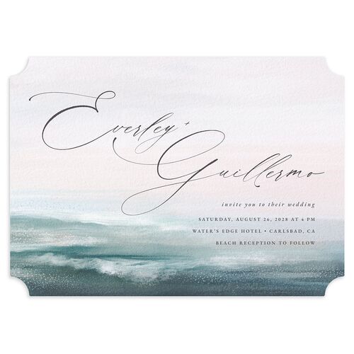 Abstract Beach Wedding Invitations Regency Blue Signature Blank No Ticket