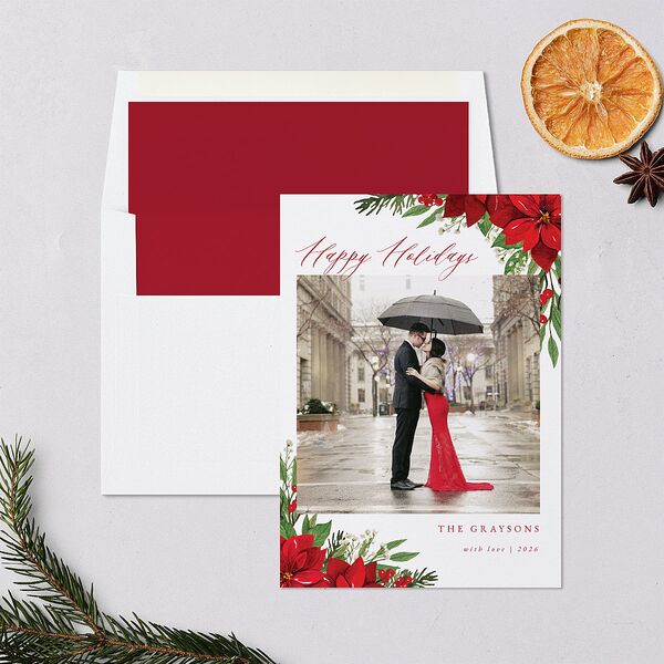 Beloved Poinsettia Holiday Cards Crimson Signature Blank Standard Portrait