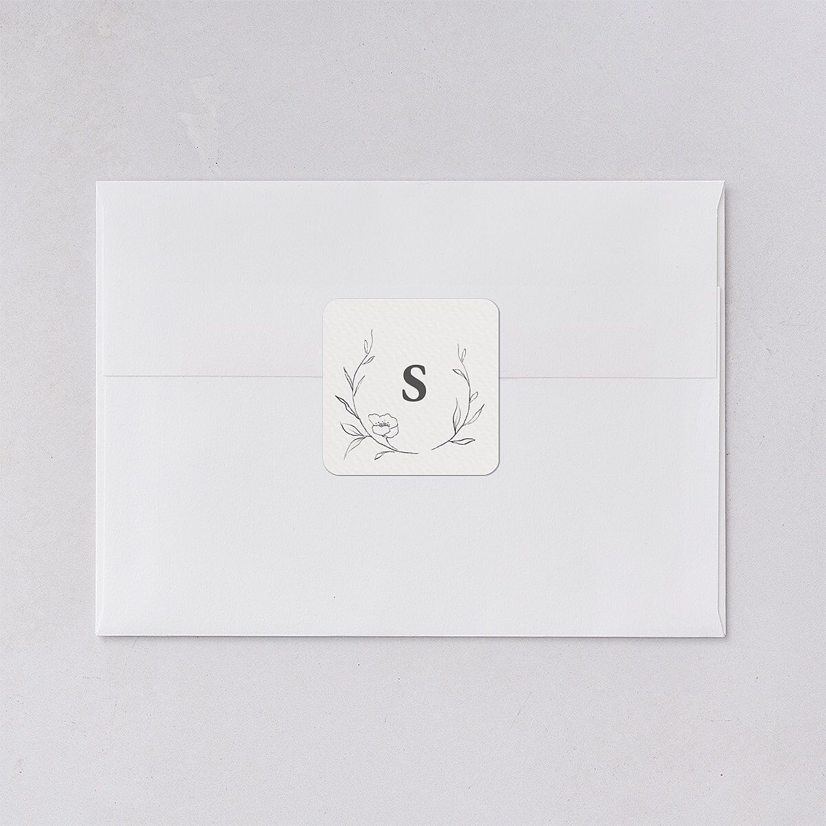 Graceful Botanical Wedding Stickers Shadow Gray Soft Square